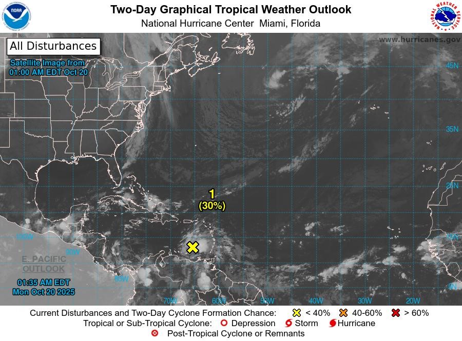 Tropical Weather Outlook: Monday, 20 October 2025 (2 am)