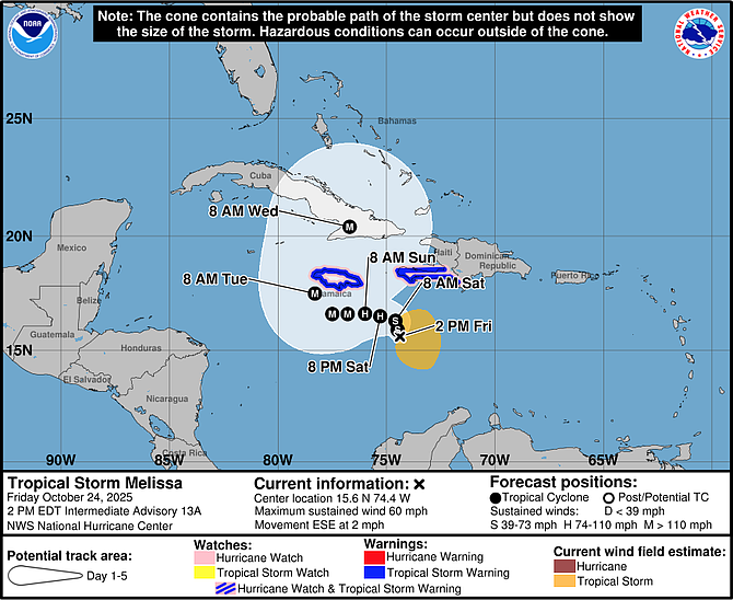 Bahamas urged to monitor Tropical Storm Melissa hurricane threat