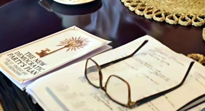 What was Gonsalves doing with booklet of NDP’s plans?