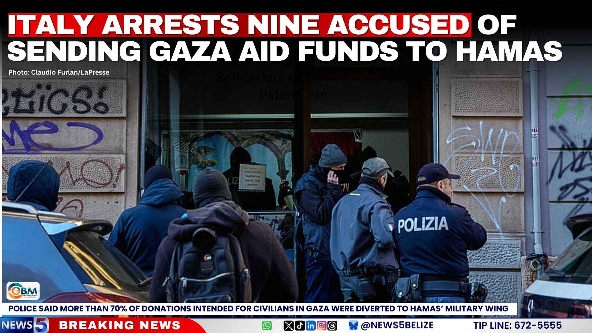 Italy Arrests Nine Accused of Sending Gaza Aid Funds to Hamas