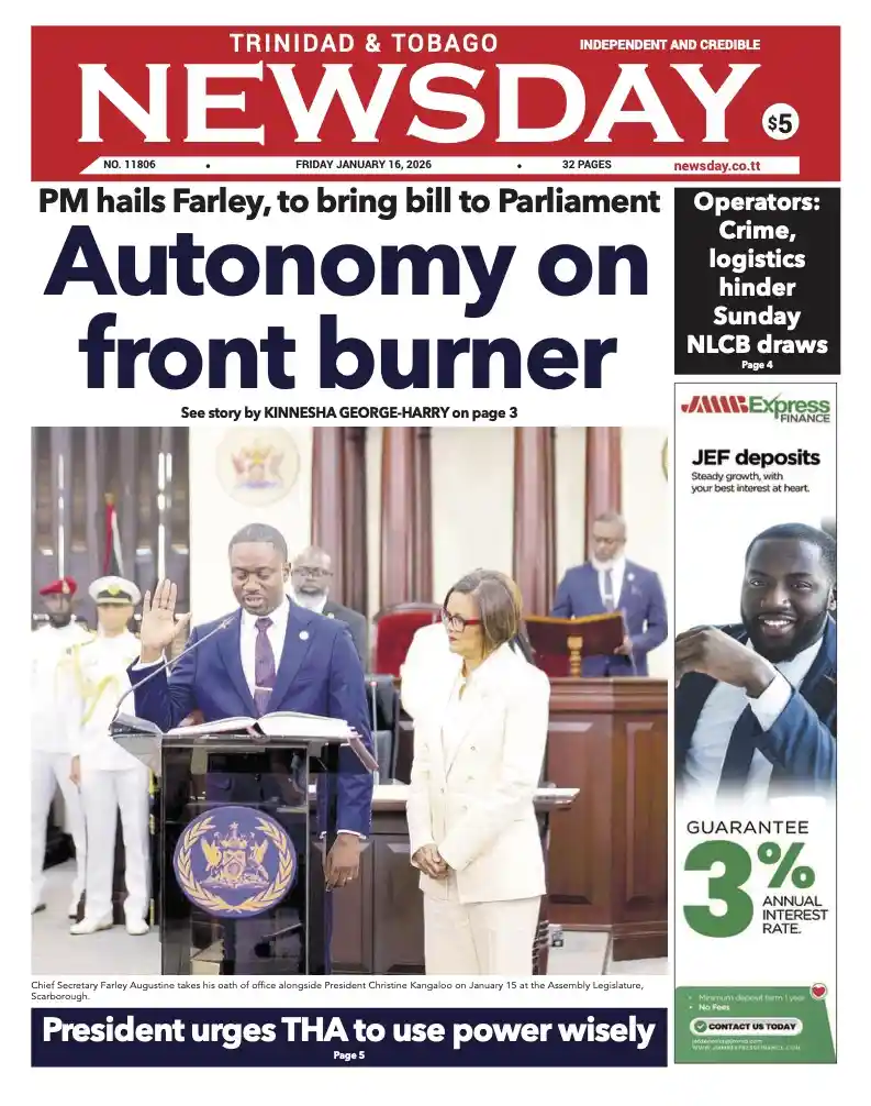 Trinidad and Tobago Newsday – Friday January 16th 2026