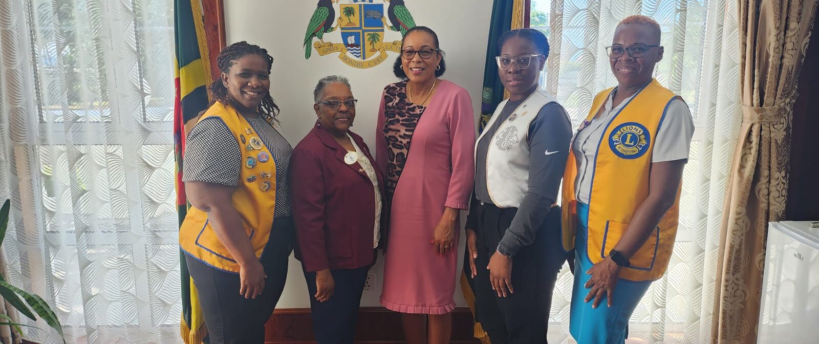 Dominica Lions Club members and district governor make courtesy call to president Sylvanie Burton