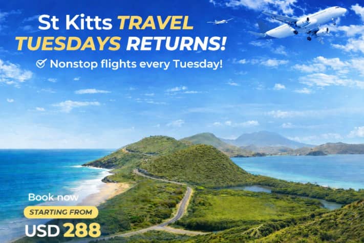 St Kitts Travel Tuesdays return with nonstop flights and round-trip fares from USD 288  – WIC News