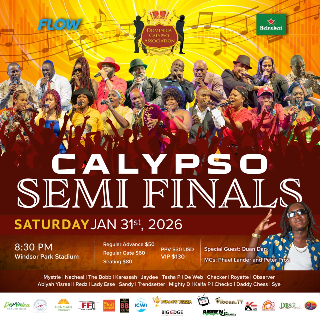 LIVE ON DNO Pay-per-view coverage of the Calypso Semi-Finals and Calypso Finals