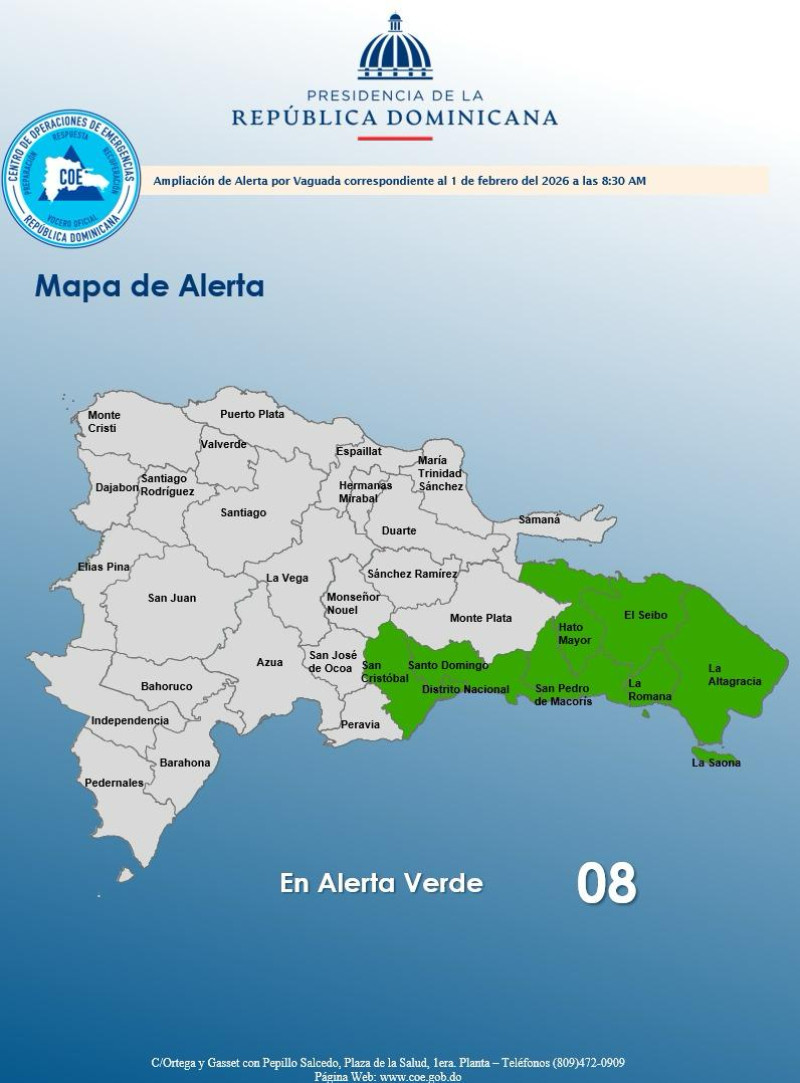 Cold front and trough bring downpours; Greater Santo Domingo and six other provinces on green alert