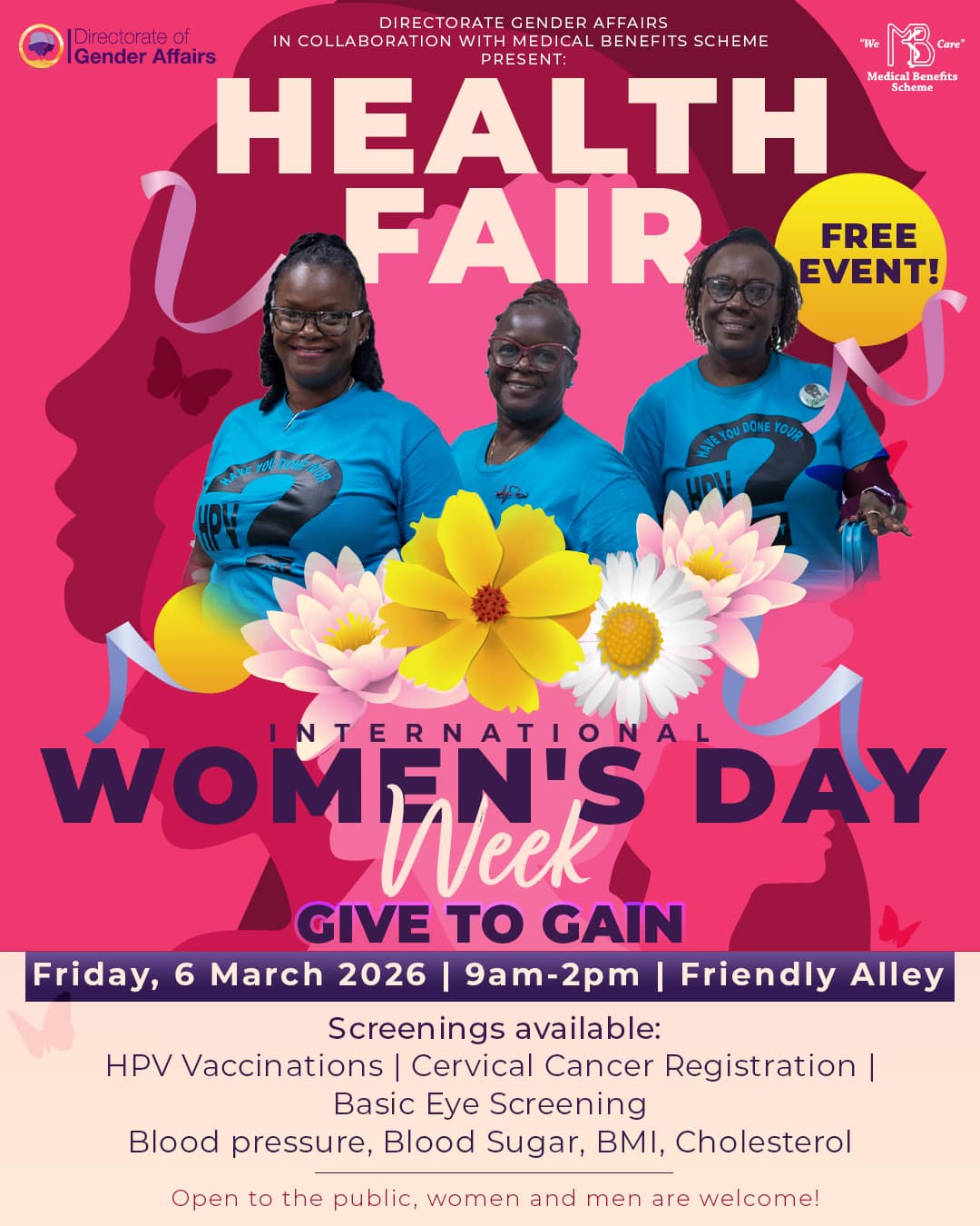 Directorate of Gender Affairs Invites the Public to Free “Give to Gain” Health Fair