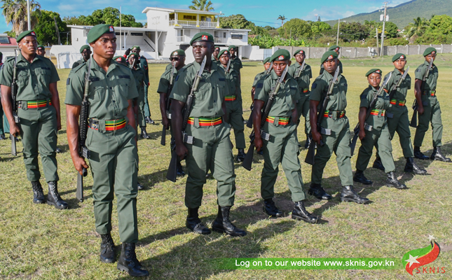 Prime Minister Drew salutes the new recruits of the St. Kitts–Nevis Defence Force and urges them to serve with distinction