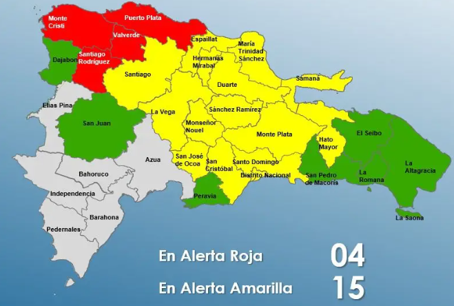 Severe weather keeps four provinces on red alert in Dominican Republic