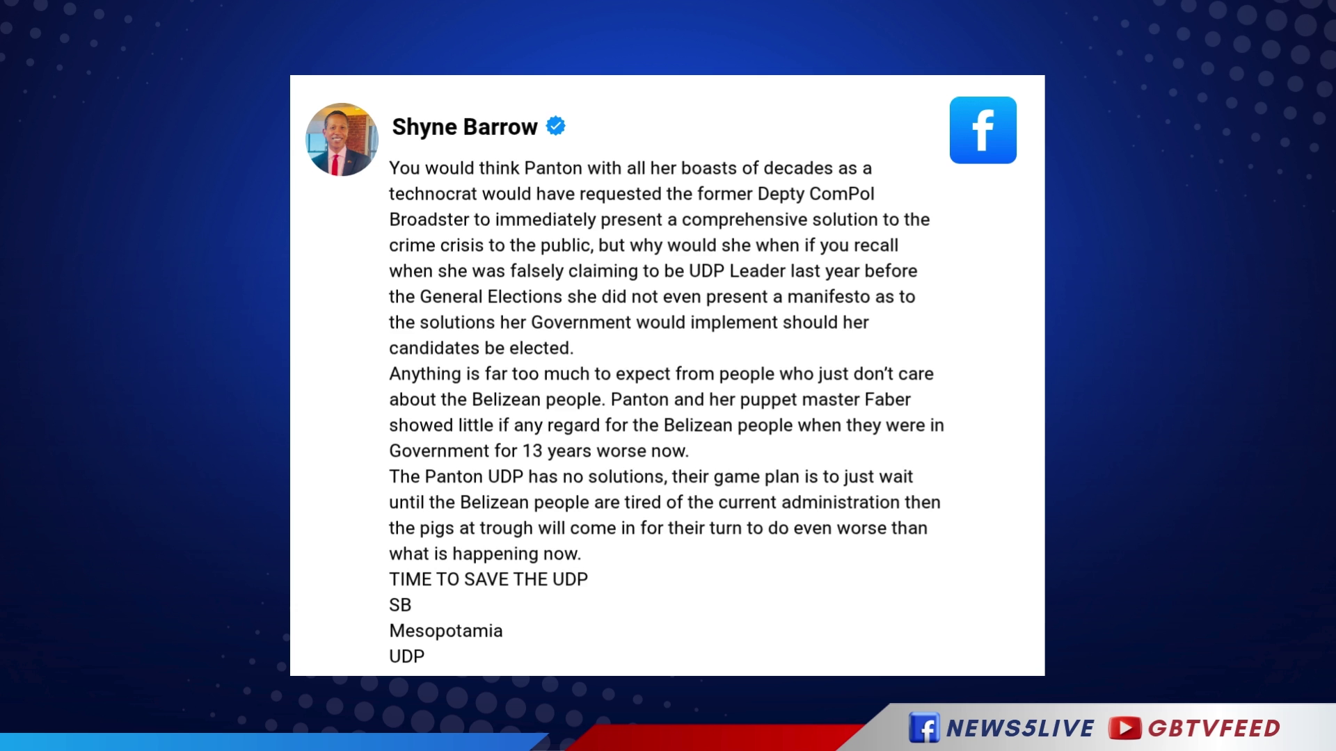 Shyne Barrow Blasts Panton’s UDP Faction as Self-Serving