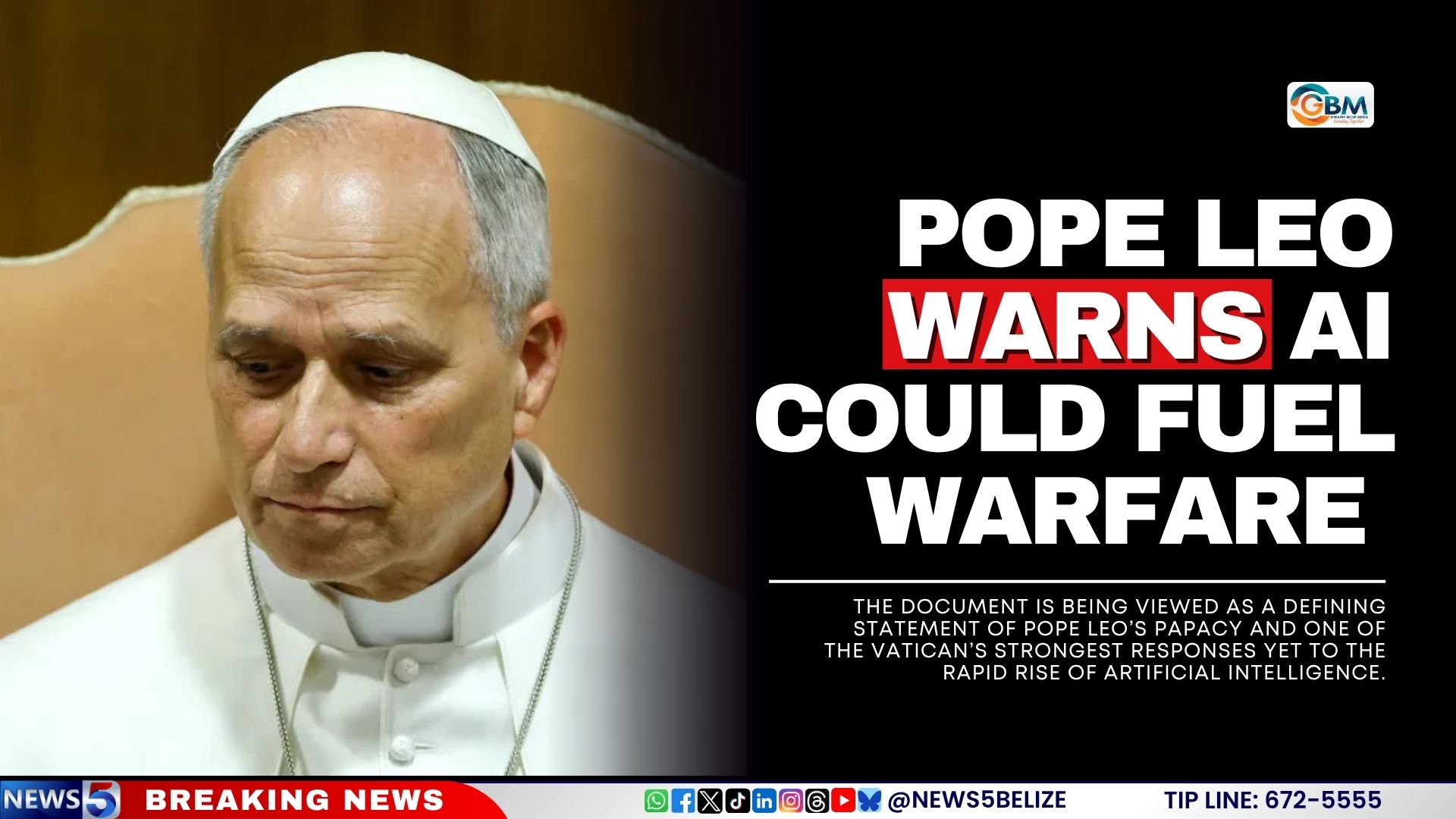 Pope Leo Warns AI Could Fuel Warfare