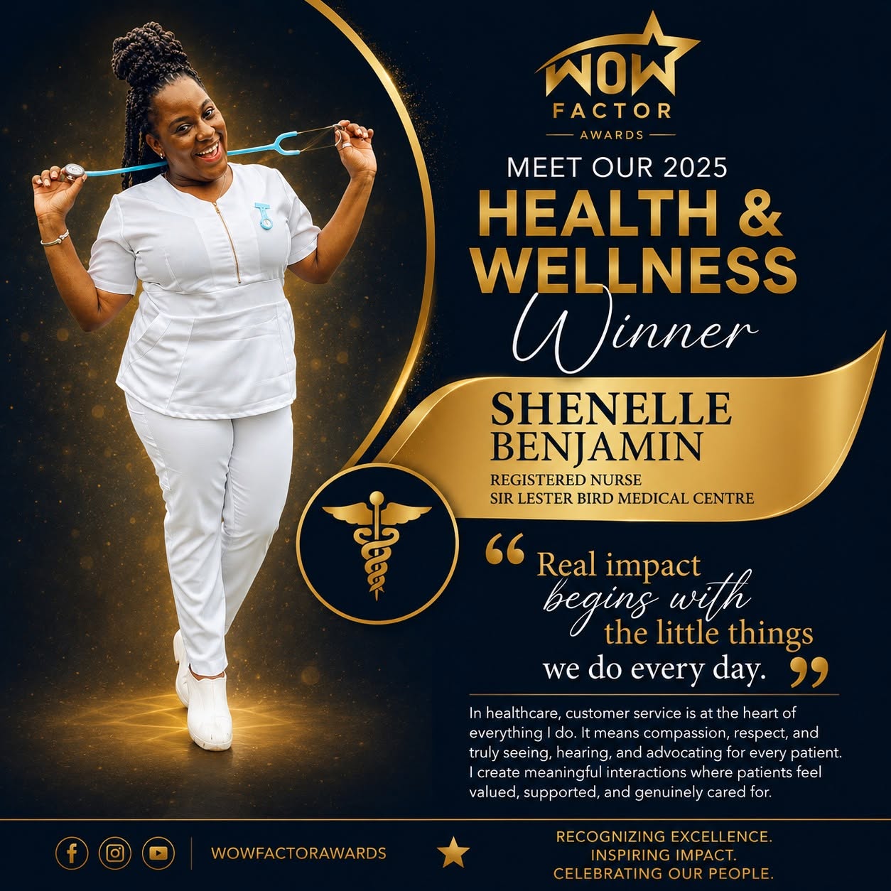Shenelle Benjamin Honoured with 2025 WOW Factor Award for Health and Wellness
