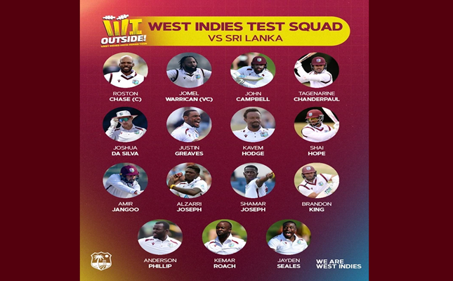 Cricket West Indies Announces Test Squad for Two Match Series Against Sri Lanka
