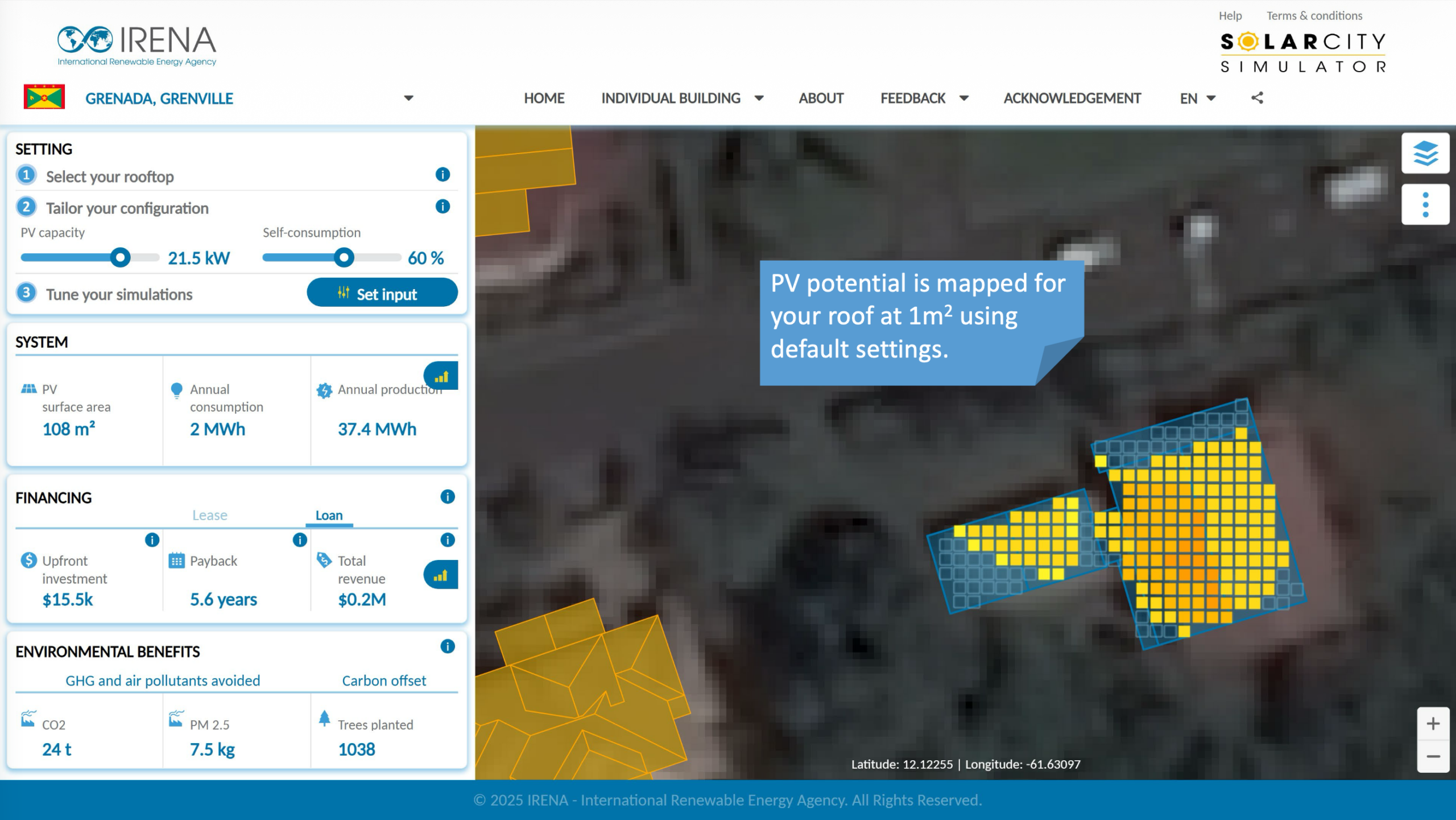 IRENA SolarCity Simulator includes 3 areas in Grenada