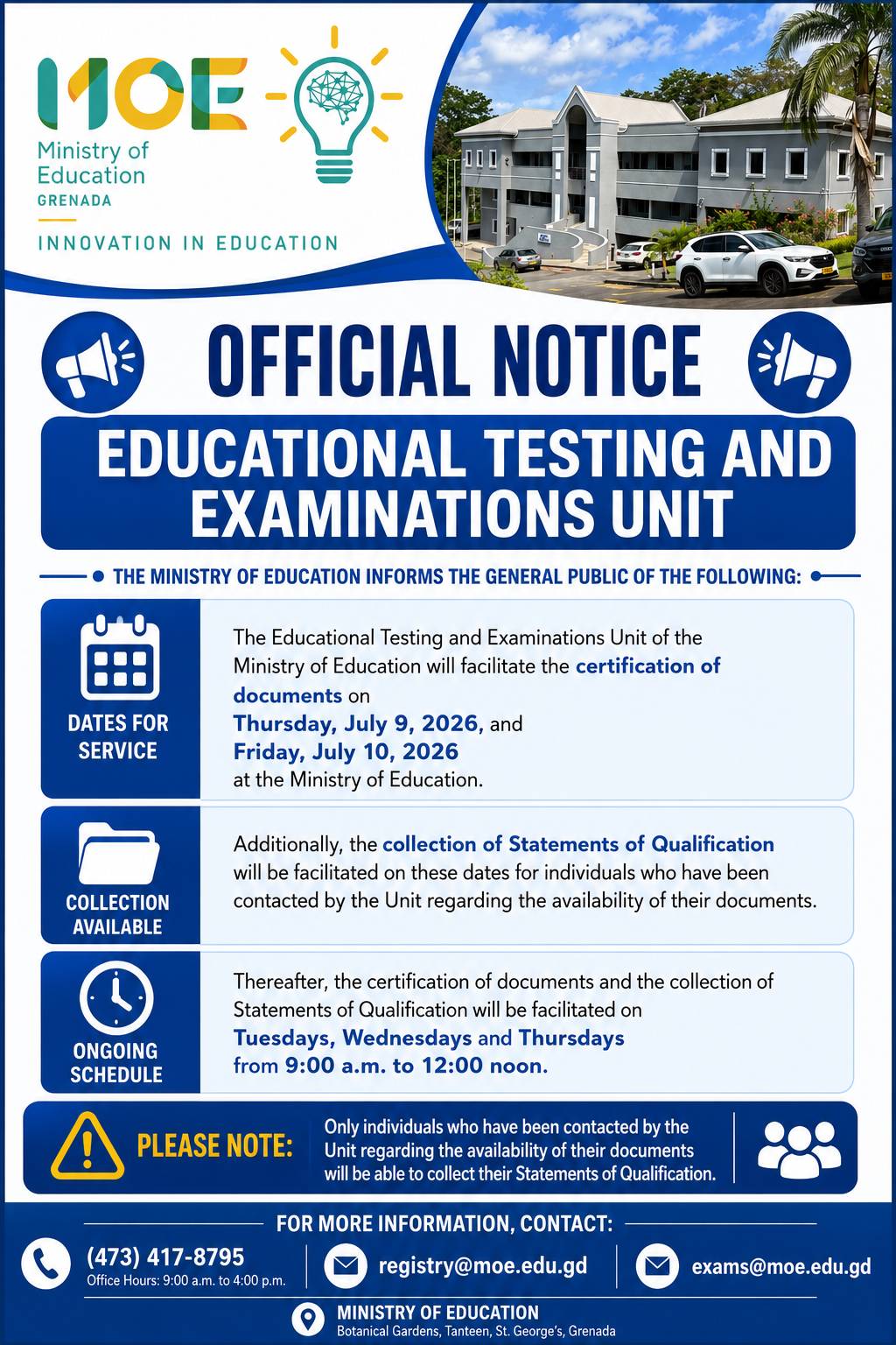 Educational Testing and Examinations Unit: Certification of documents