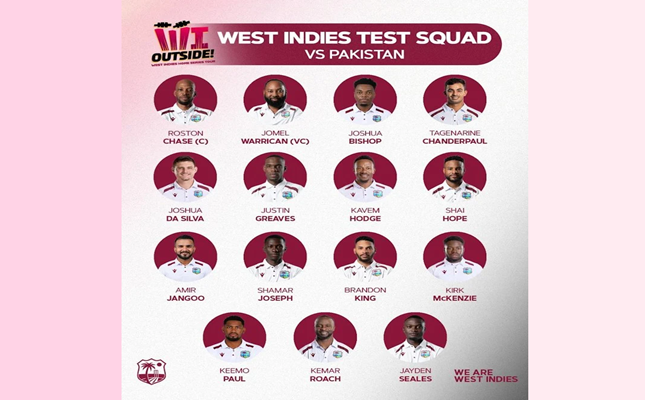 Cricket West Indies Announces 15-Member Squad for Test Series Against Pakistan