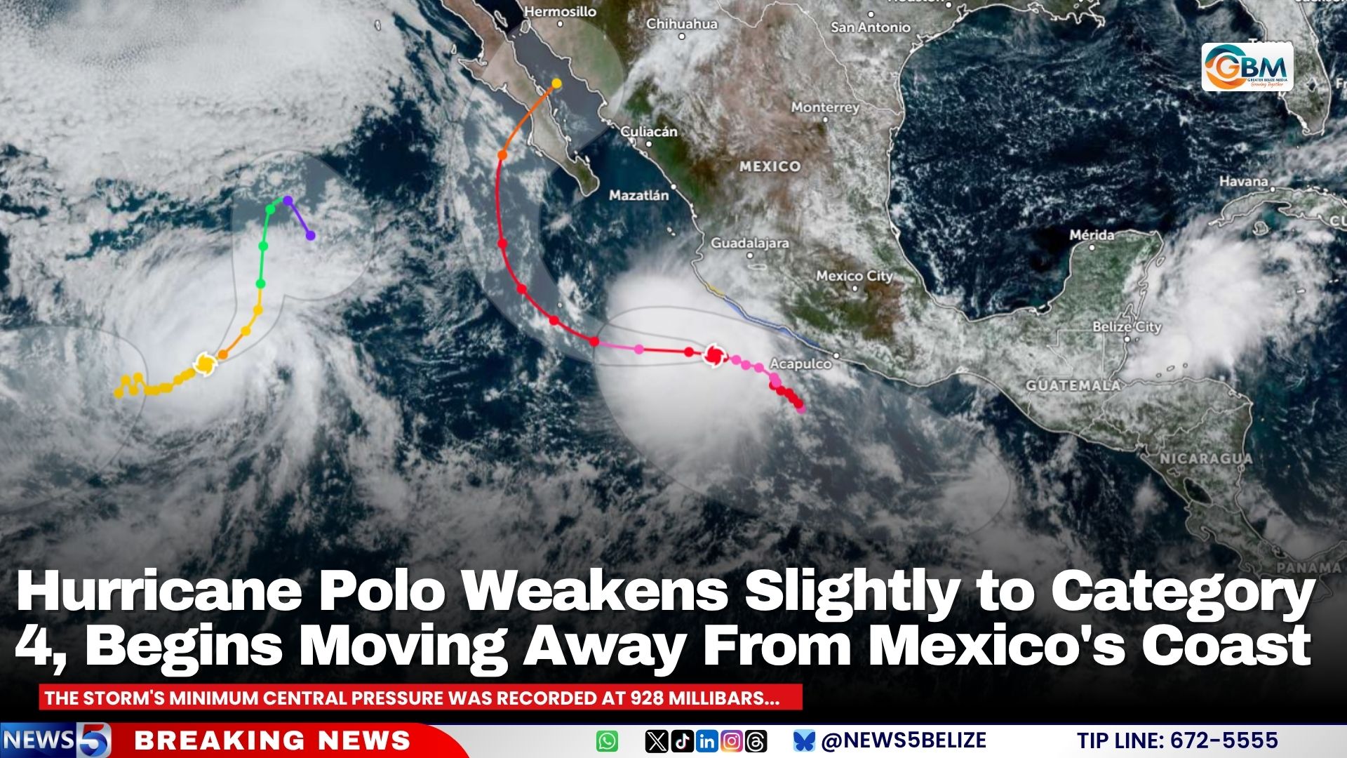 Hurricane Polo Weakens Slightly to Category 4, Begins Moving Away From Mexico’s Coast