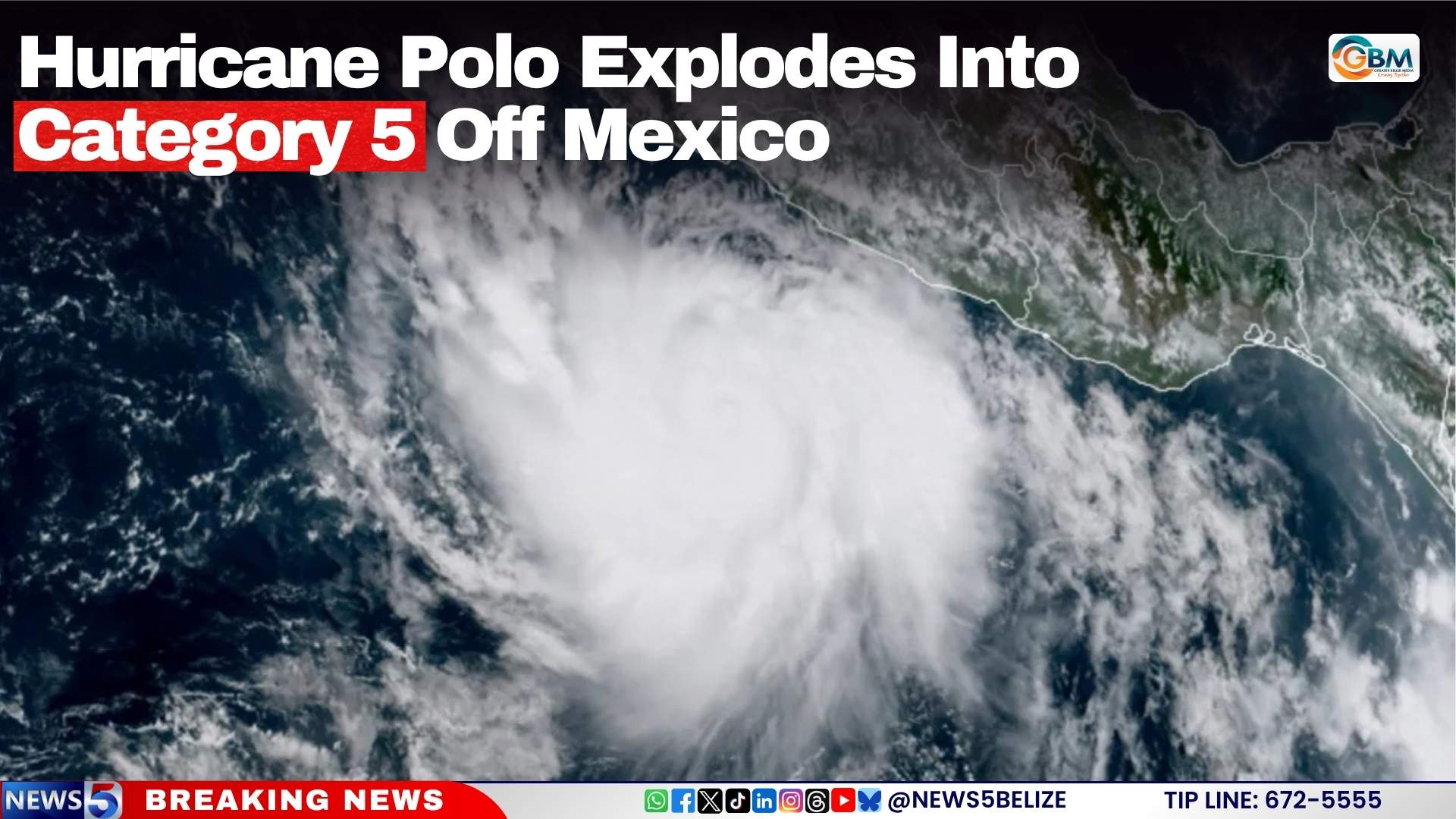 Hurricane Polo Explodes Into Category 5 Off Mexico