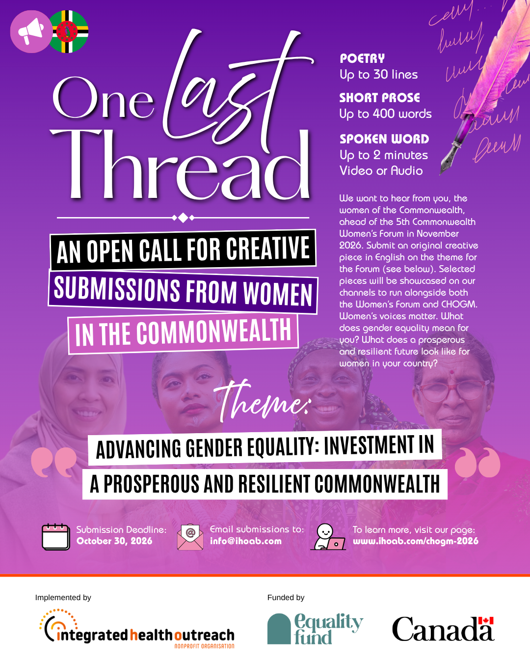 Women in Dominica invited to answer “One Last Thread” global creative call ahead of CHOGM 2026