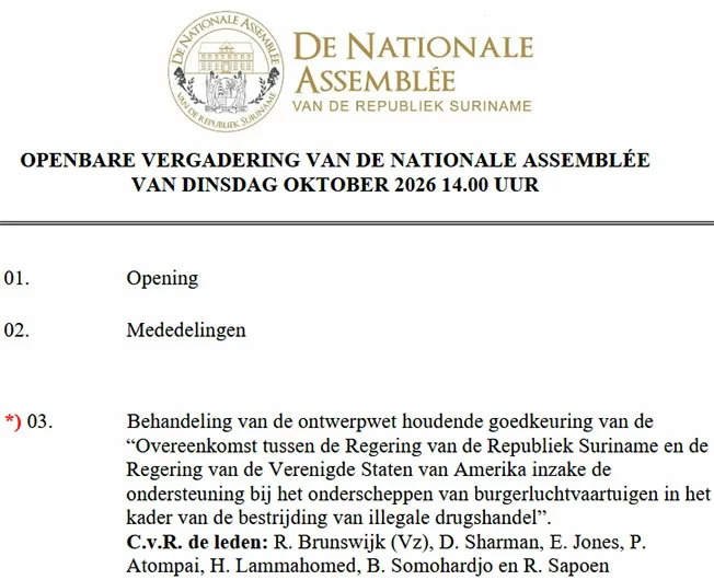 DNA behandelt overeenkomst met VS over onderscheppen verdachte drugsvliegtuigen