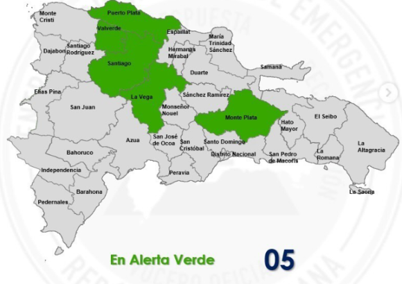 COE places five Dominican provinces under green alert amid heavy rain forecast