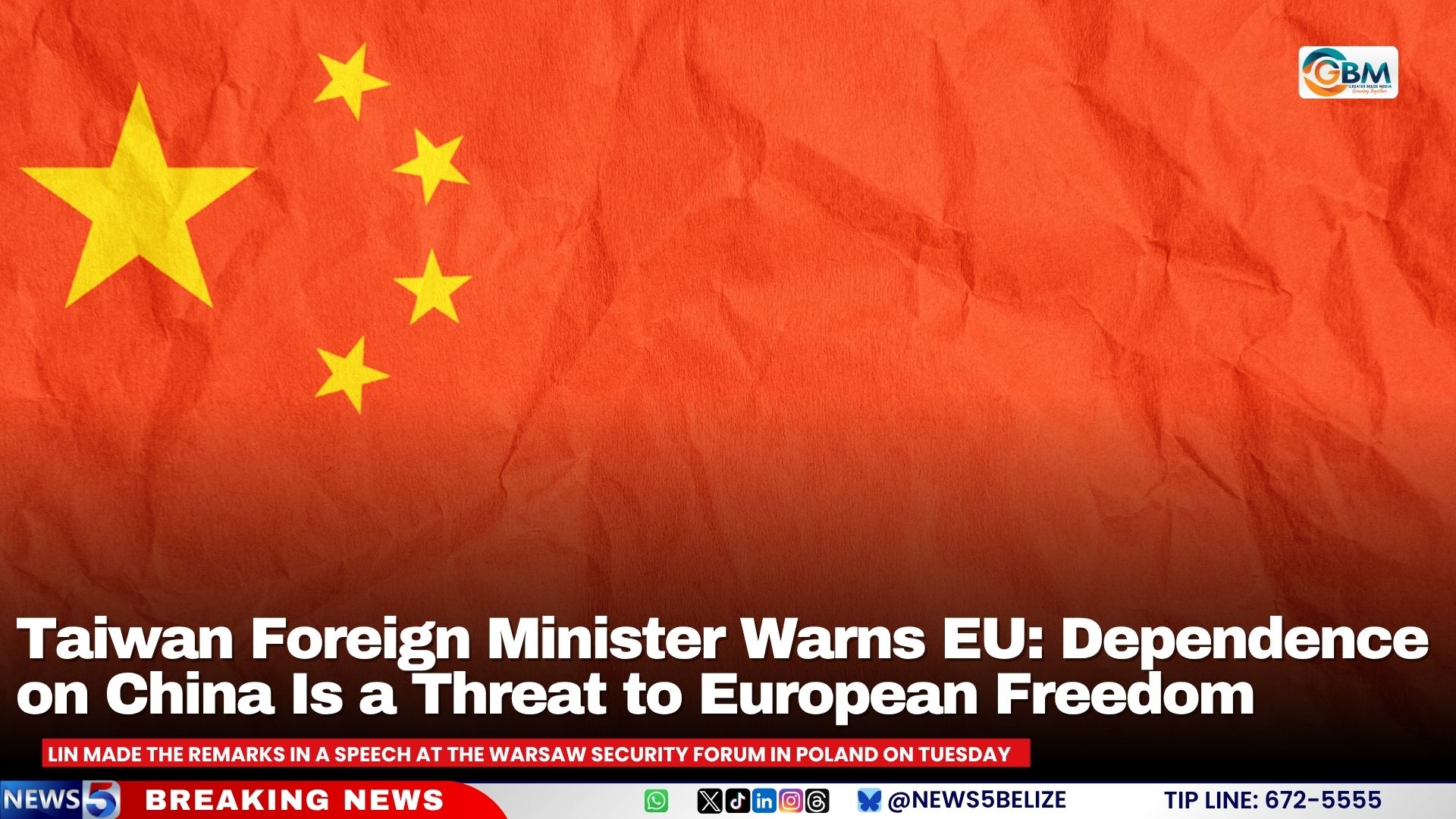 Taiwan Foreign Minister Warns EU: Dependence on China Is a Threat to European Freedom